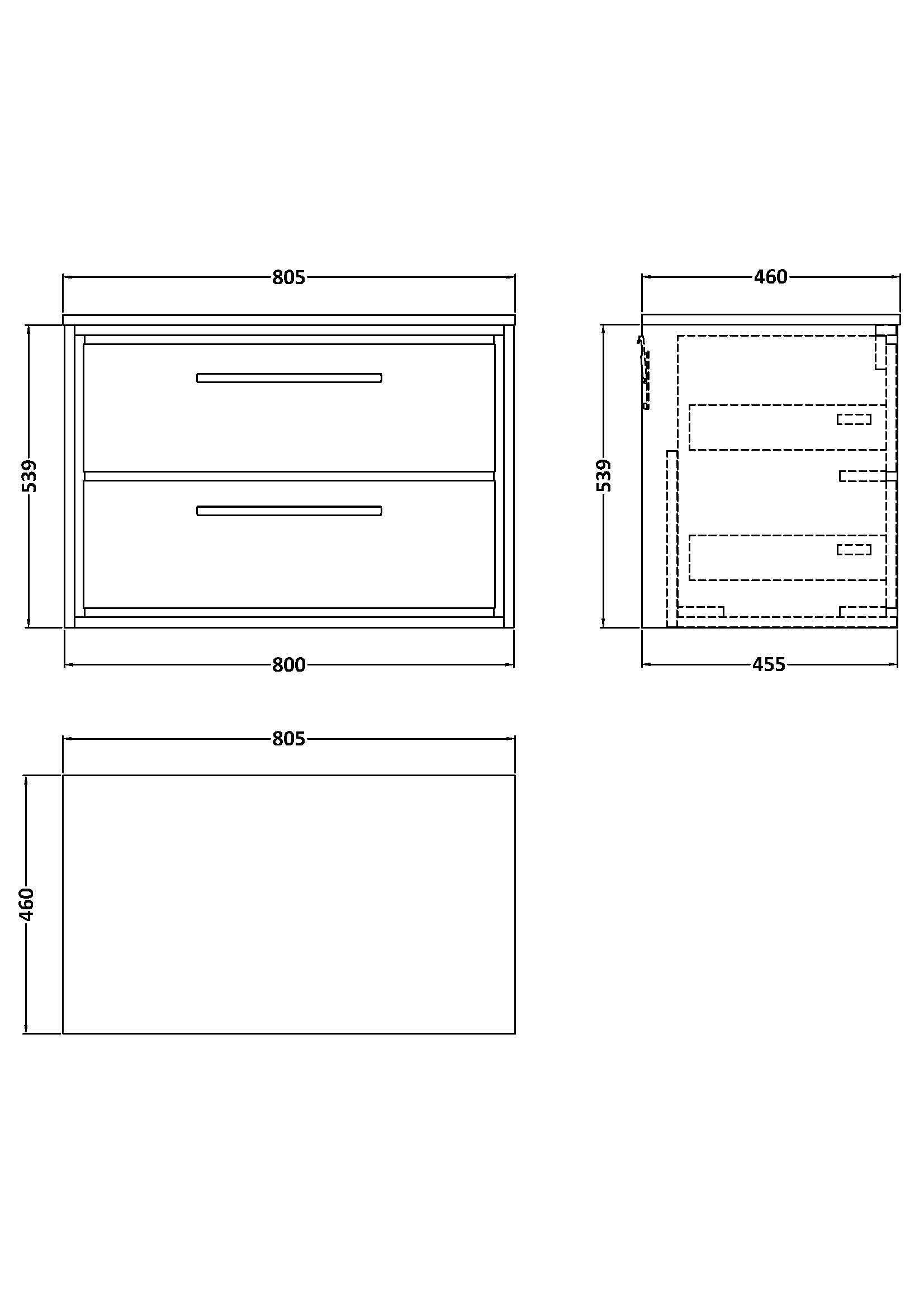 Hudson Reed Lille 800mm Antique Oak Wall Hung 2-Drawer Vanity Unit With Worktop and Soft Close Drawers