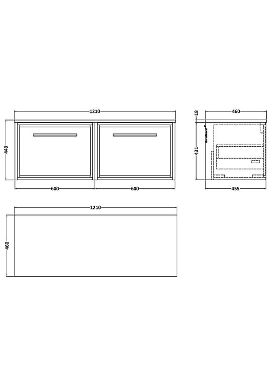 Hudson Reed Lille 1200mm Bleached Oak Wall Hung Single Drawer Vanity With Marble Worktop