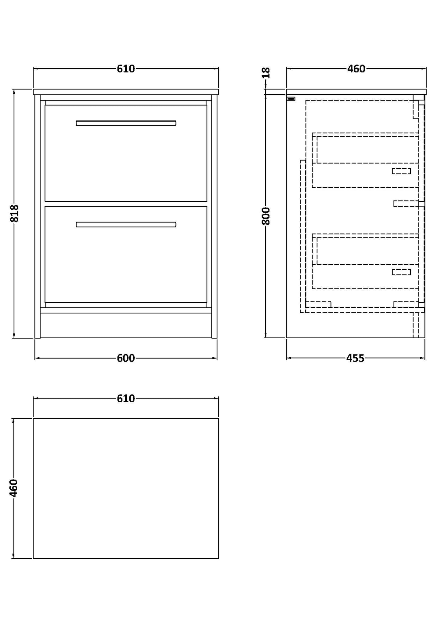 Hudson Reed Lille 600mm Floor Standing Bleached Oak 2-Drawer Vanity Unit With Marble Worktop