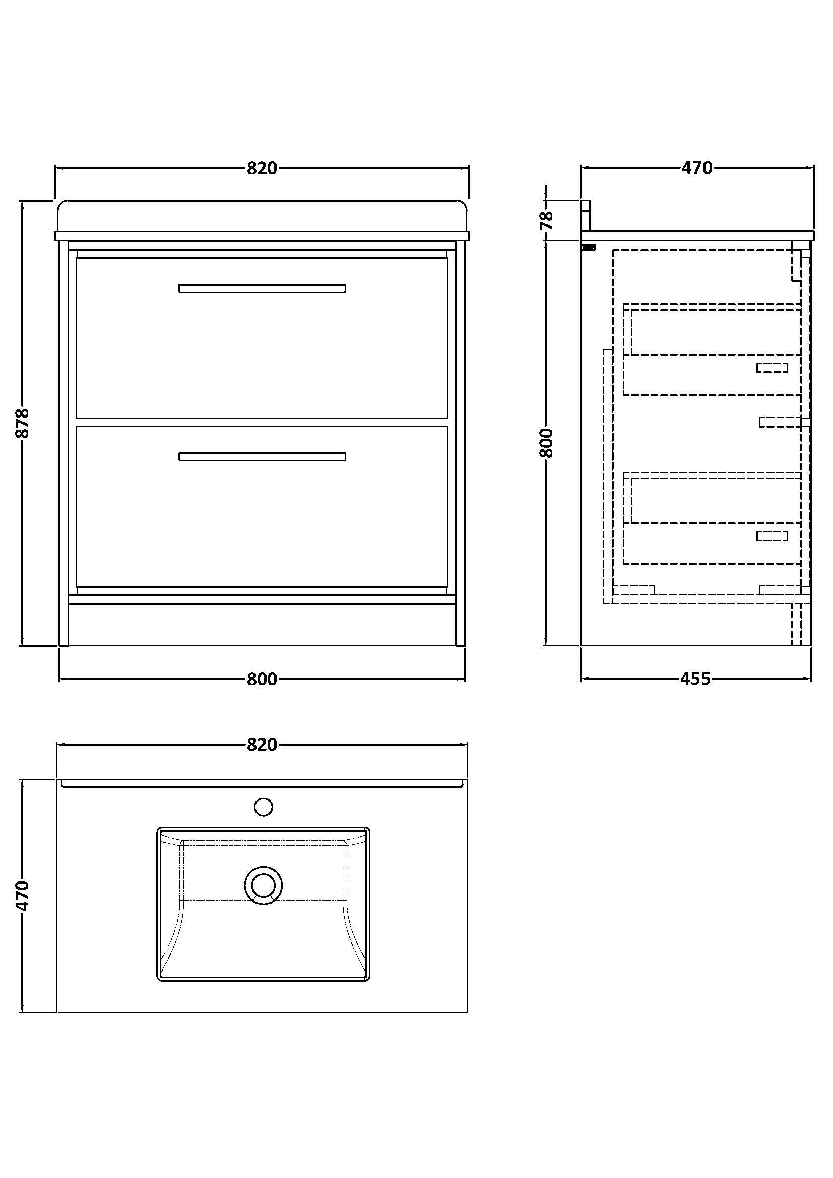 Hudson Reed Lille 800mm Bleached Oak Floor Standing 2-Drawer Vanity Unit with Marble Worktop Basin