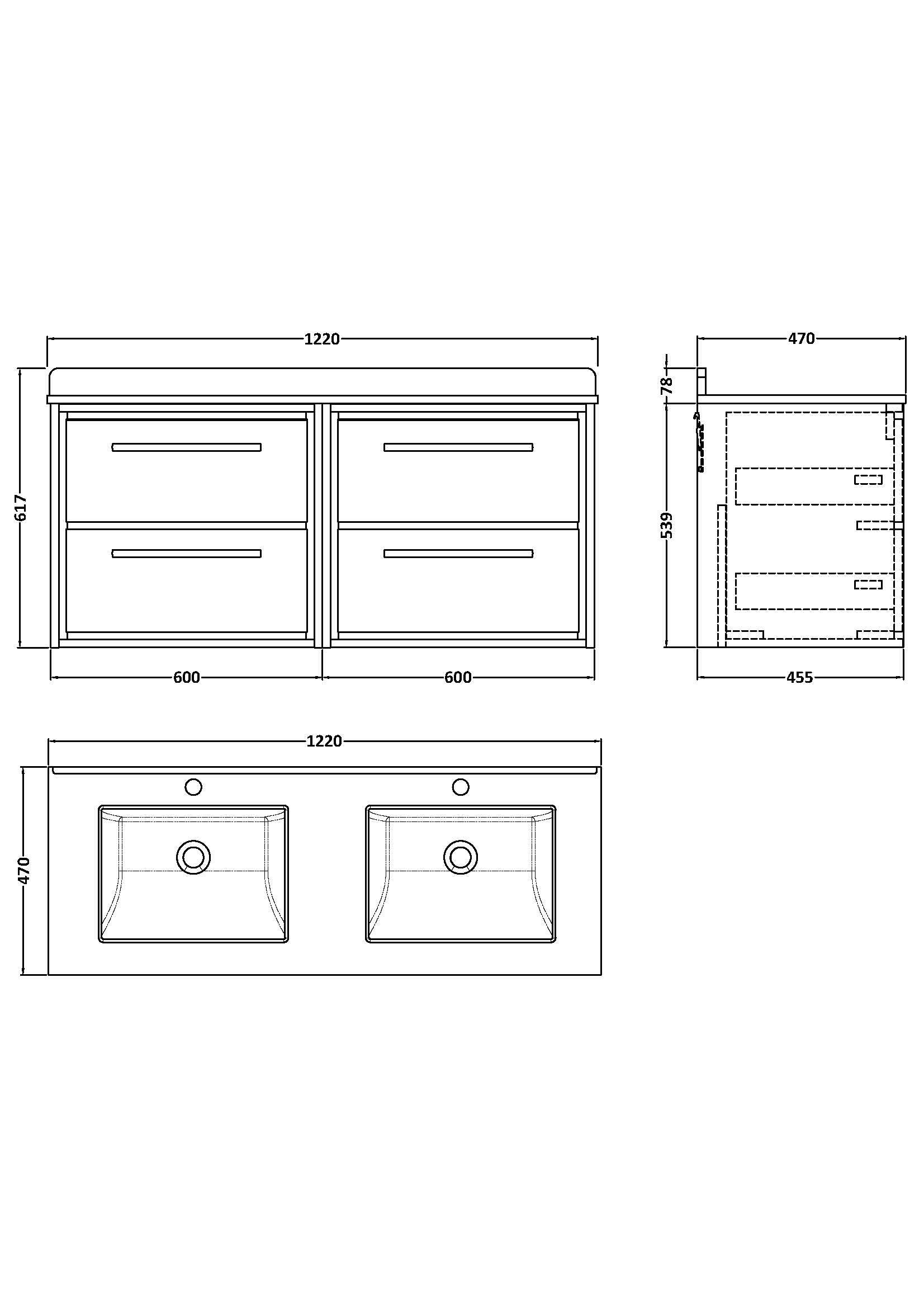 Hudson Reed Lille 1200mm Pebble Grey Wall Hung 4-Drawer Vanity Unit with Double Marble Basins