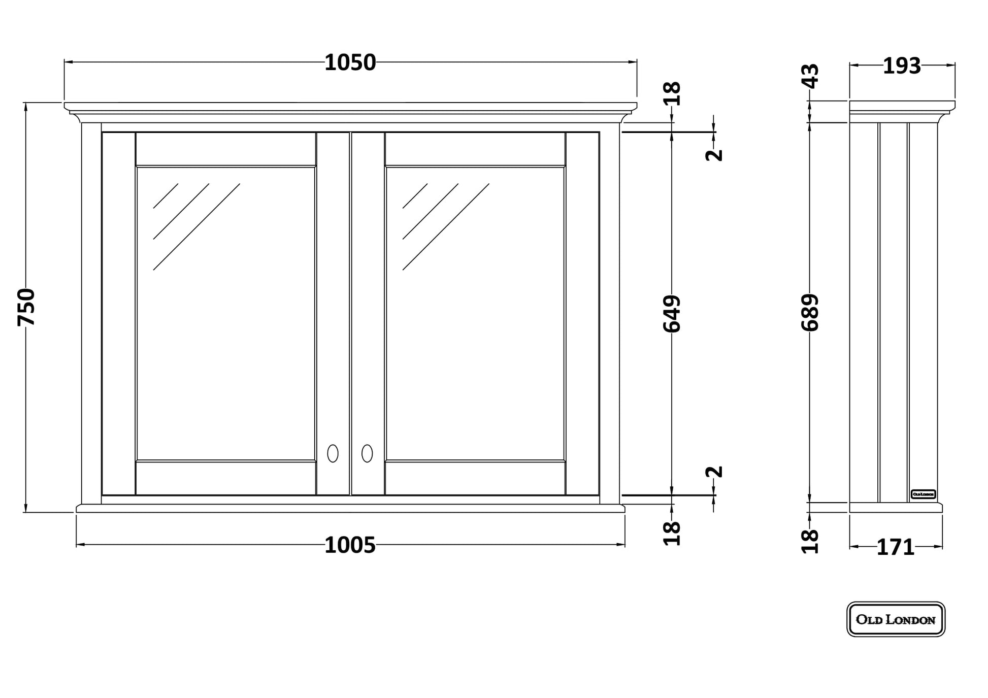 Hudson Reed Old London 1050mm 2 Door Hunter Green Wall Hung Mirror Cabinet With Handles