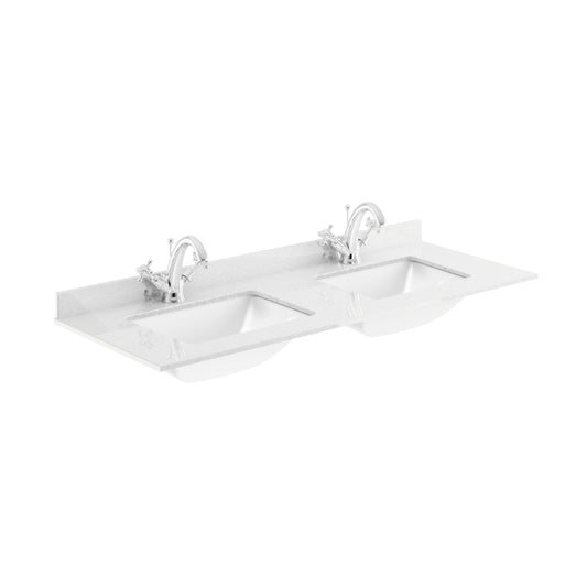 Hudson Reed Lille 1200mm Pebble Grey Wall Hung 4-Drawer Vanity Unit with Double Marble Basins