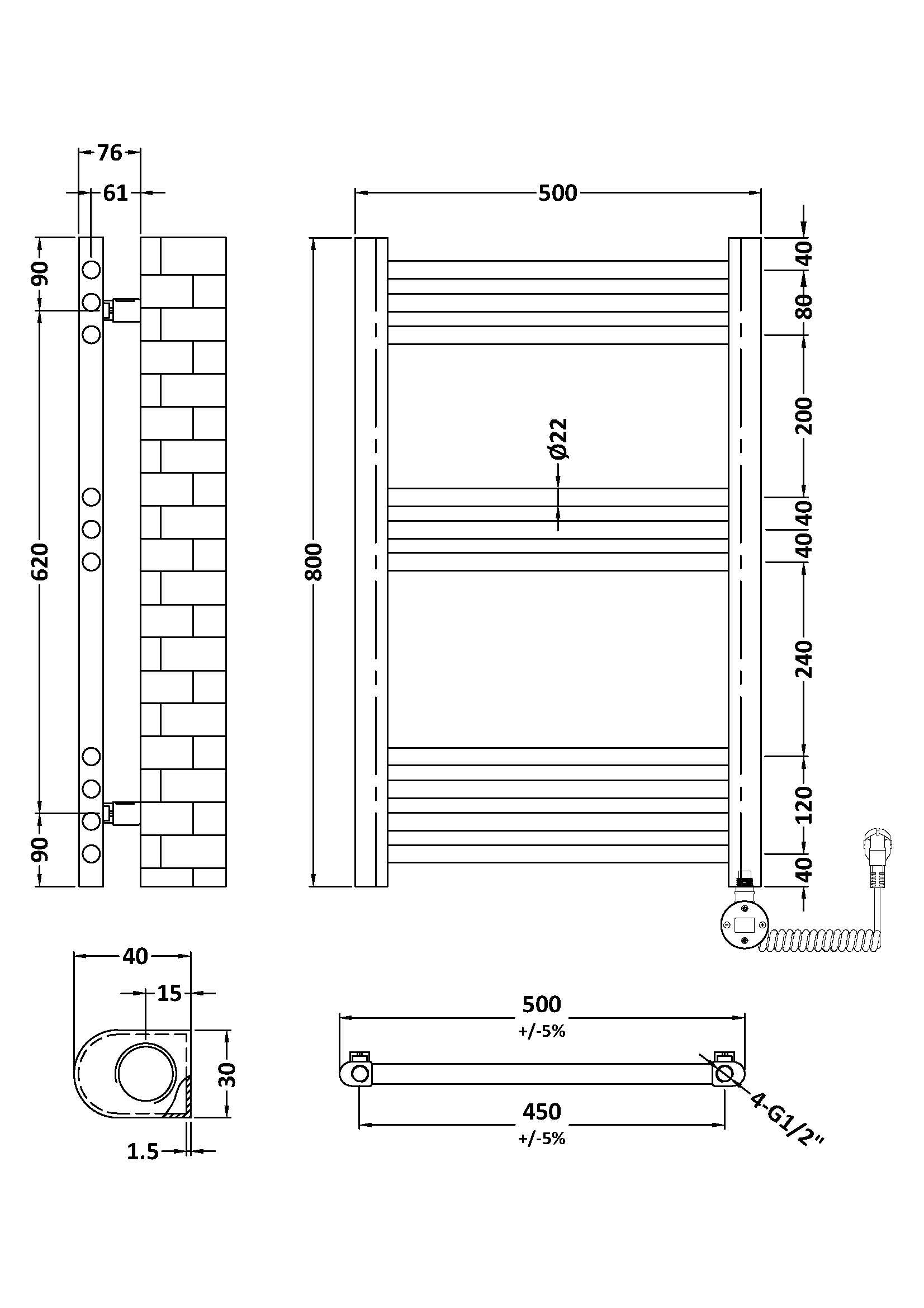 Electric Round Towel Rail 800x500