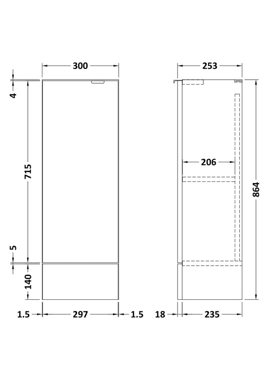 Hudson Reed Fusion 300mm 1 Door Pebble Grey Compact Floor Standing Base Unit With Handles