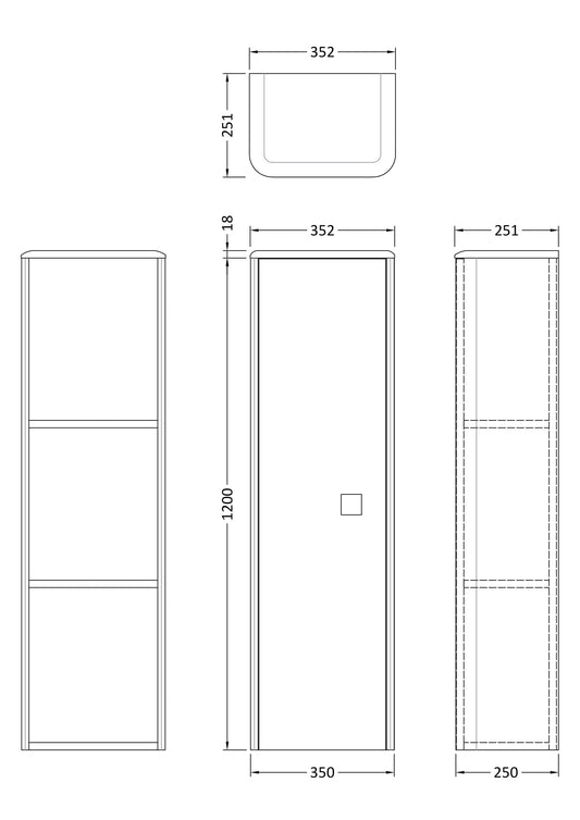 Hudson Reed Sarenna 350mm 1 Door Moon White Wall Hung Tall Cabinet With Handles