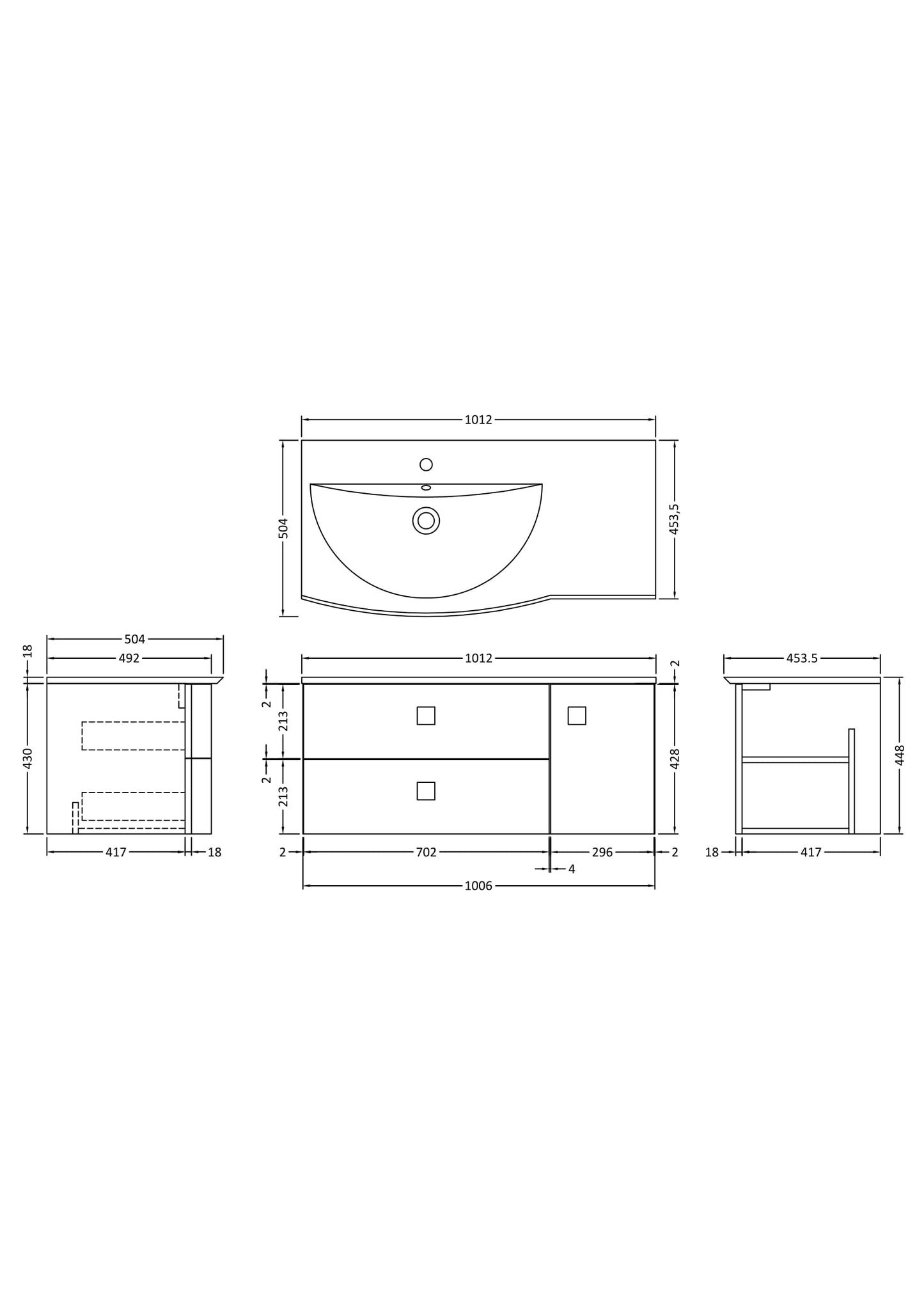 Hudson Reed Sarenna 1000mm Dove Grey Left Hand 2 Drawer 1 Door Wall Hung Vanity Unit with Basin