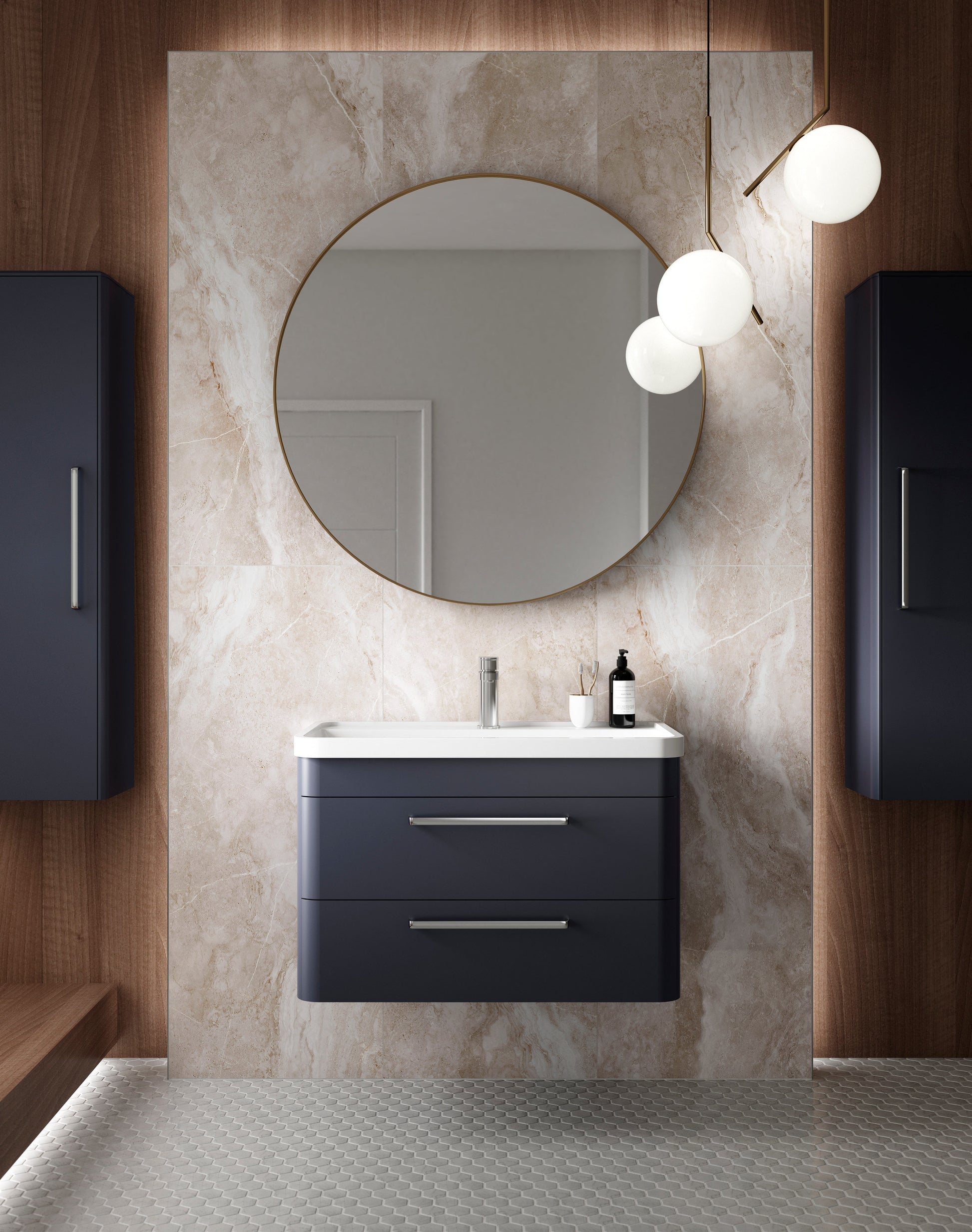 Hudson Reed Solar 600mm Indigo Blue Wall Hung 2 Drawer Vanity Unit With Ceramic Basin
