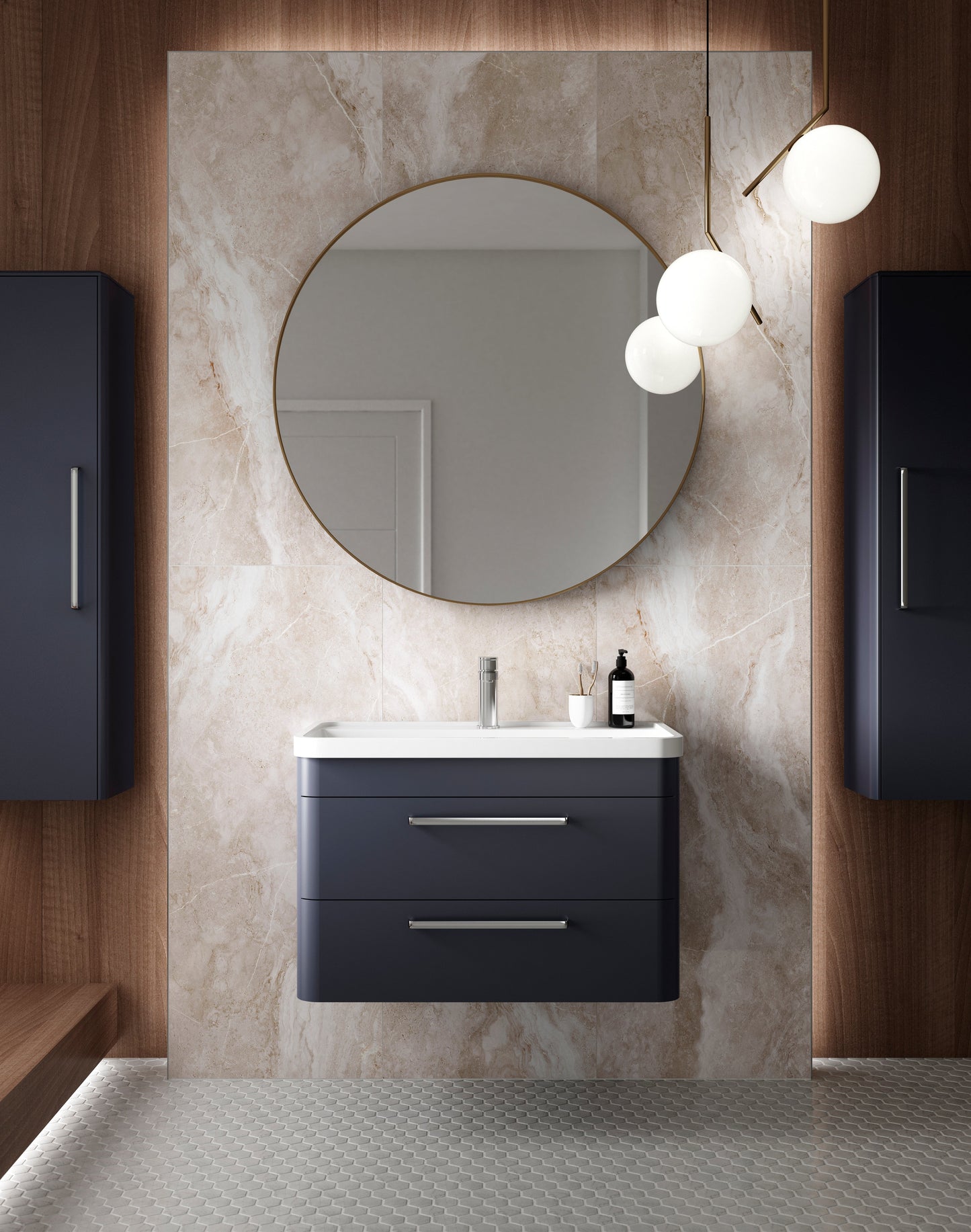 Hudson Reed Solar 800mm Indigo Blue Wall Hung 2 Drawer Vanity Unit With Ceramic Basin