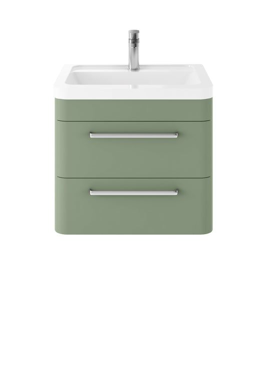 Solar 600mm Wall Hung 2-Drawer Unit and Ceramic 1 Tap Hole Basin