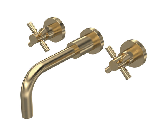Tec Crosshead Wall Mounted Basin Mixer Brushed Brass