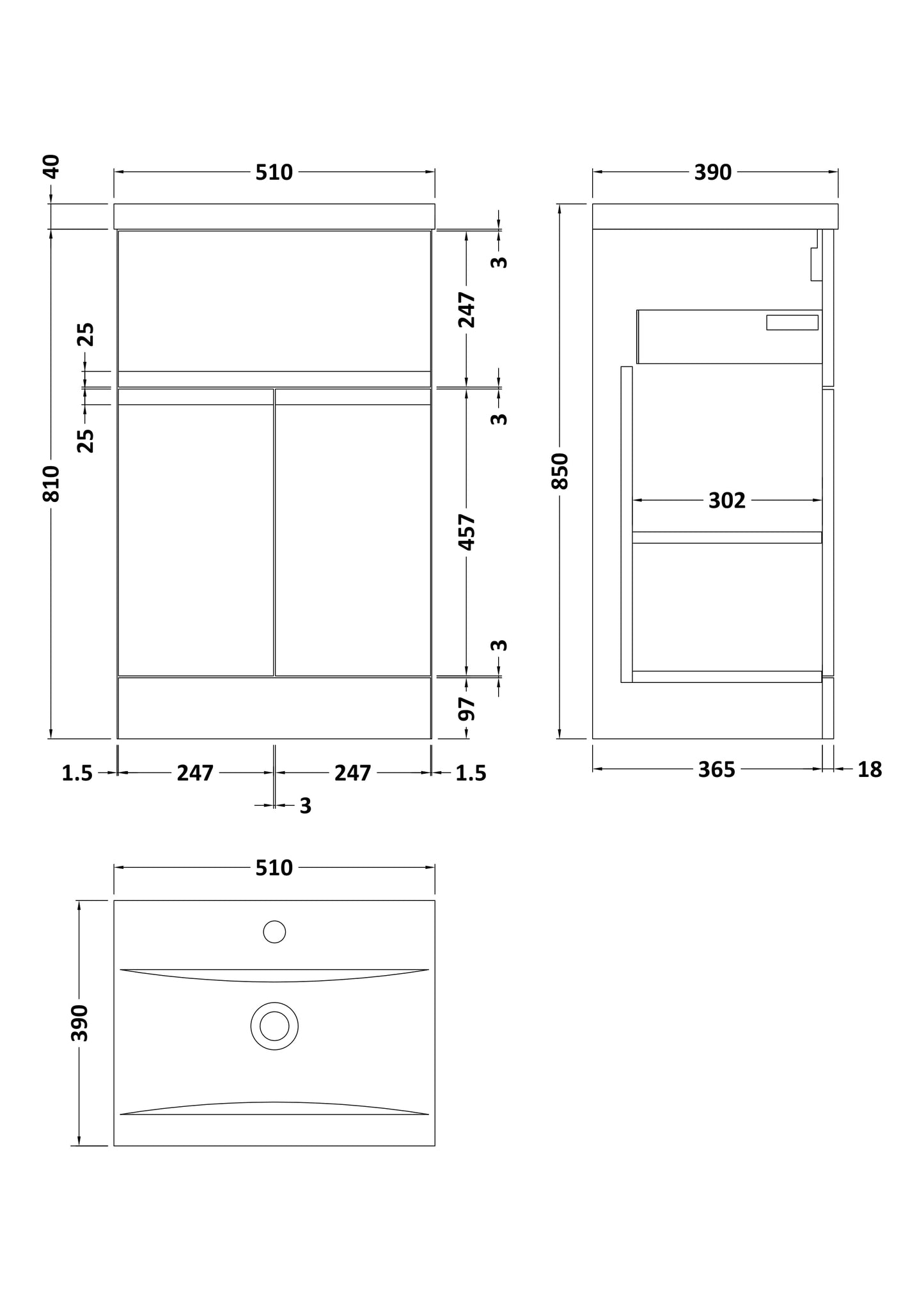 Hudson Reed Urban 500mm Satin White Floor Standing 2 Door 1 Drawer Vanity Unit With Basin
