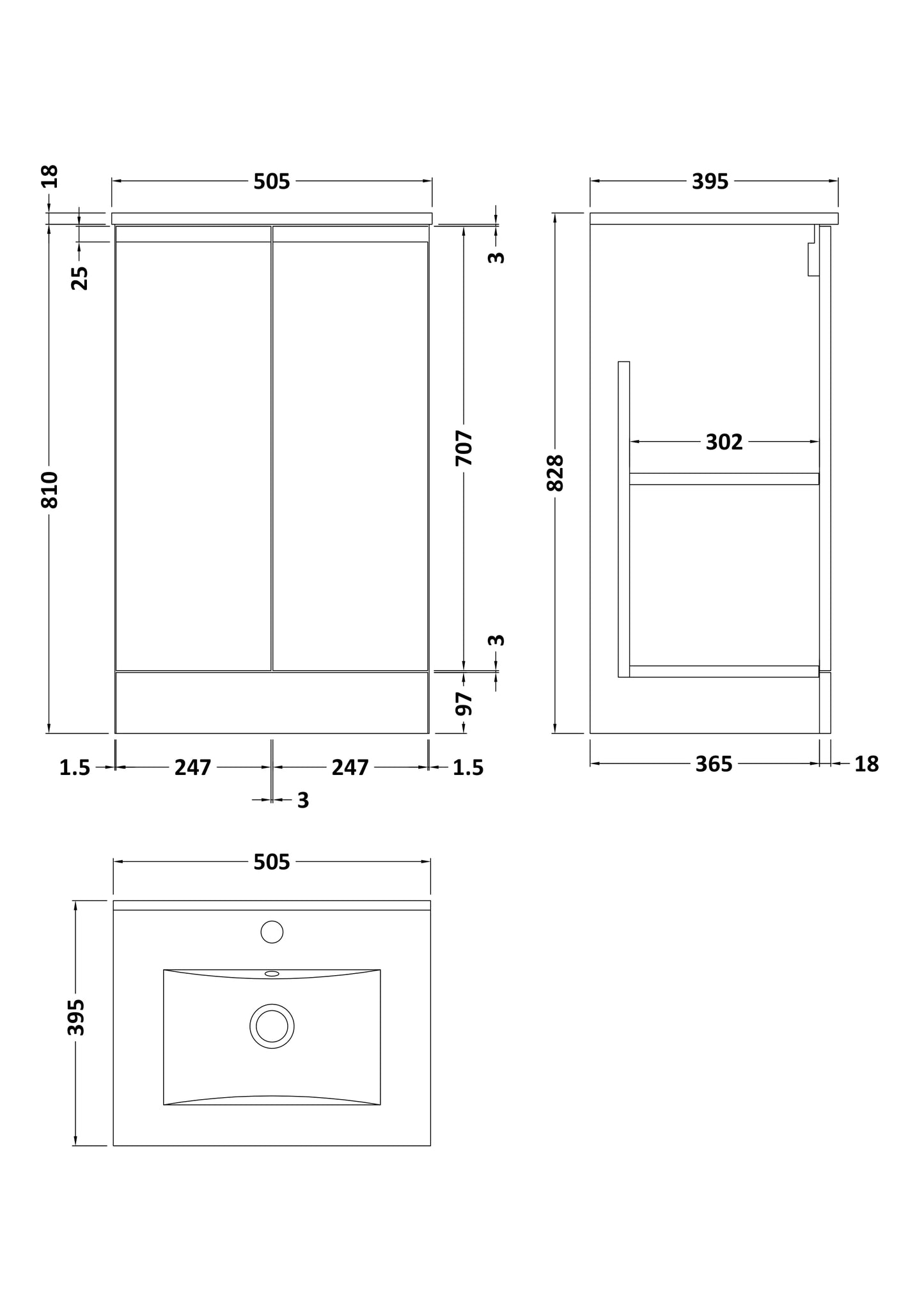 Hudson Reed Urban 505mm Satin White Floor Standing 2 Door Vanity Unit with Basin