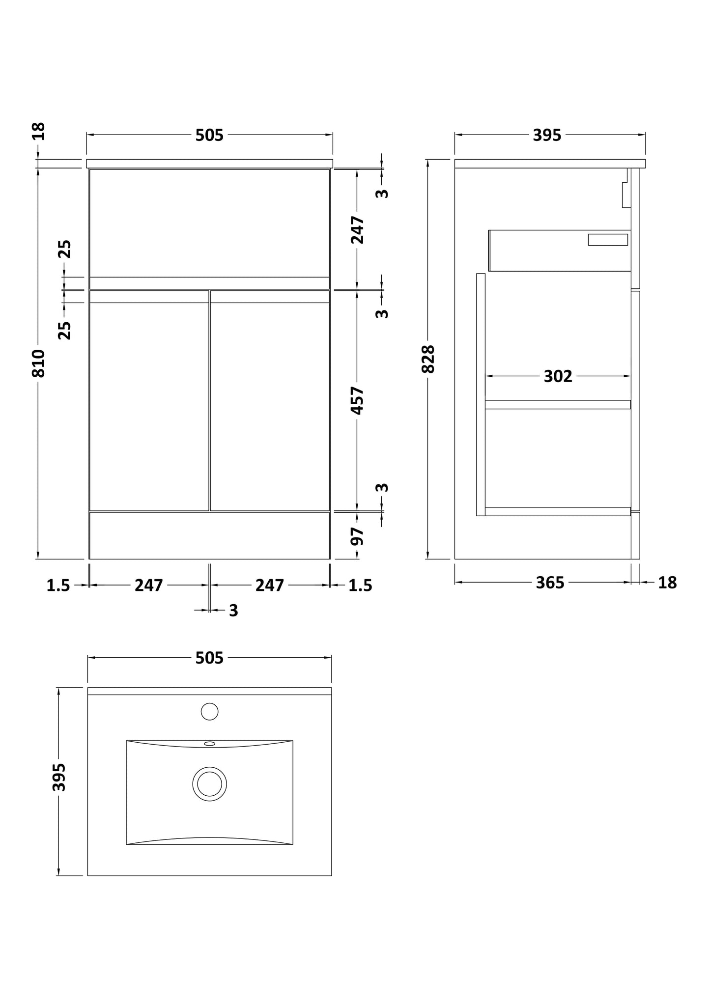 Hudson Reed Urban 500mm Floor Standing 2 Door 1 Drawer Vanity Unit With Ceramic Basin
