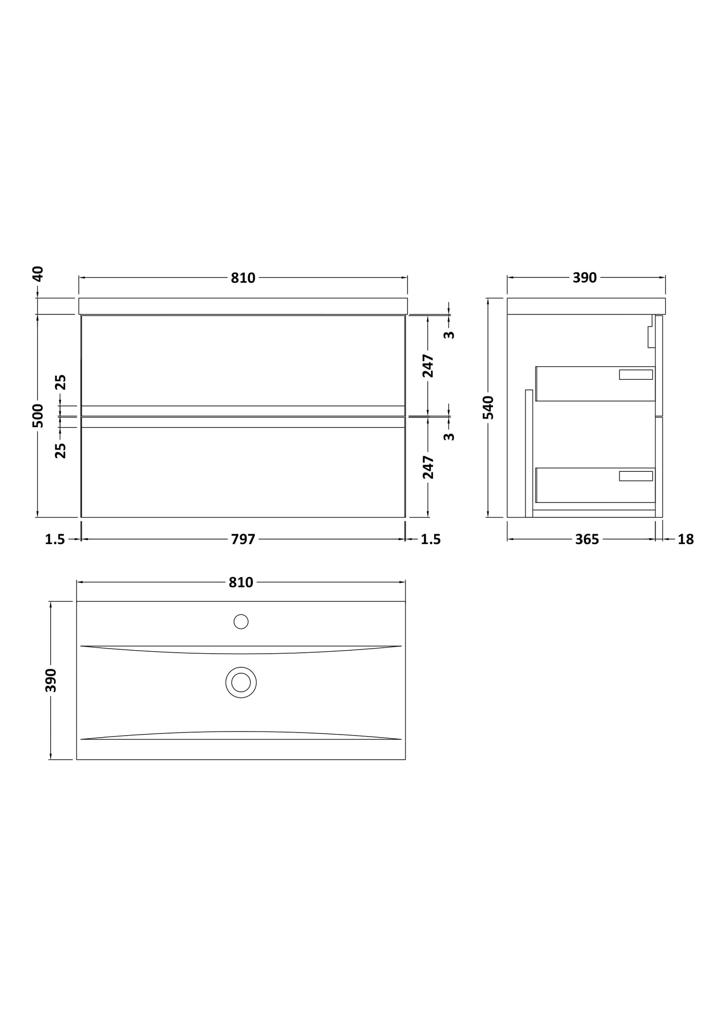 Urban Wall Hung 2 Drawer Vanity & Mid-Edge Ceramic Basin, 800mm