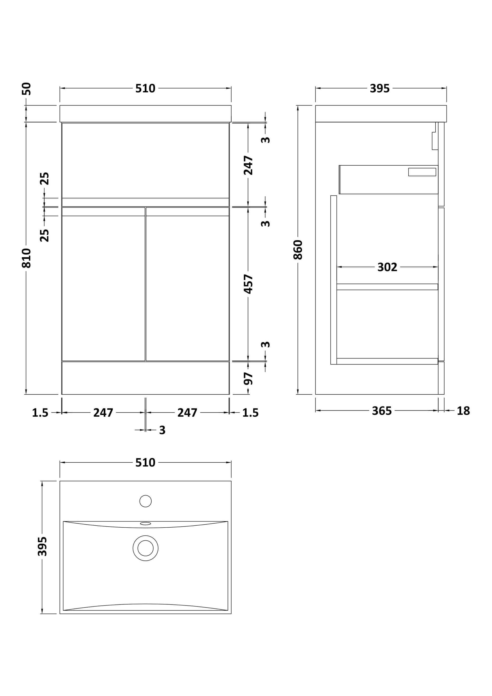 Hudson Reed Urban 500mm 2 Door 1 Drawer Floor Standing Vanity Unit with Basin