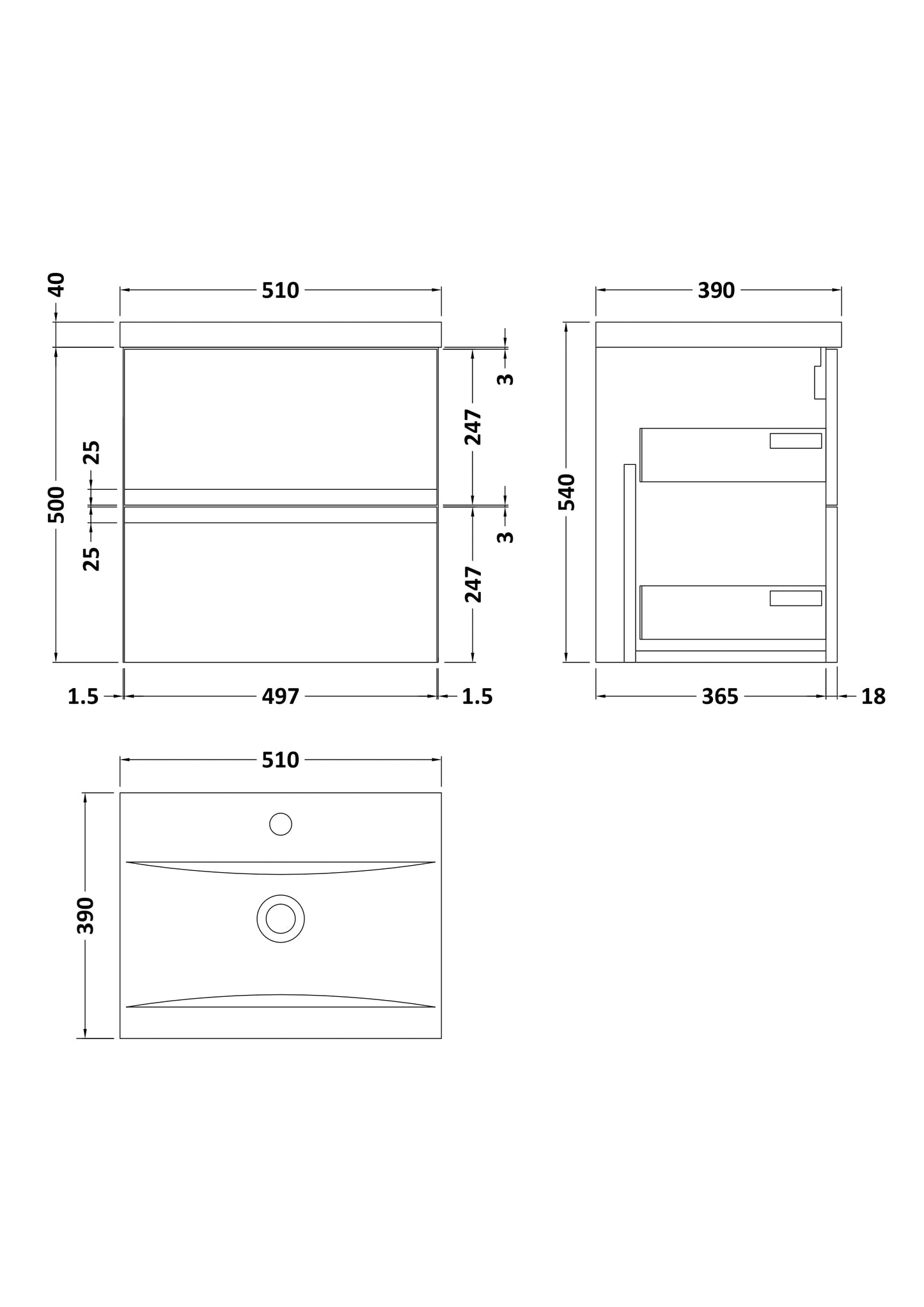 Hudson Reed Urban 500mm Wall Hung 2 Drawer Vanity Unit with Basin