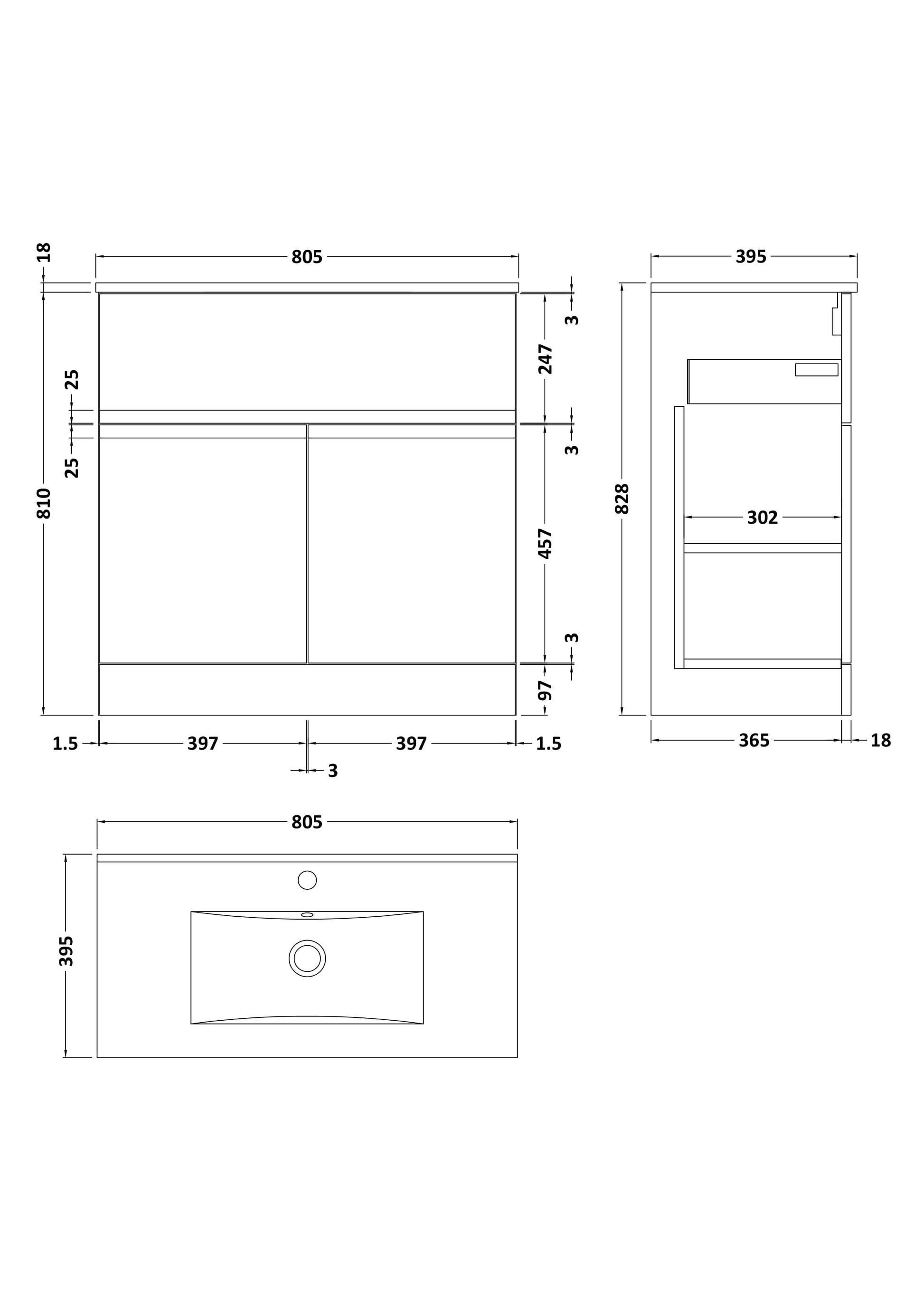 Hudson Reed Urban 800mm Floor Standing 2 Door 1 Drawer Vanity Unit With Basin
