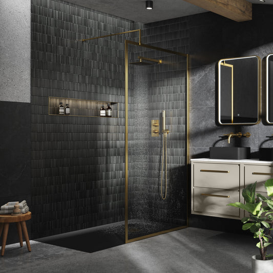 Full Outer Frame Wetroom Screens Full Outer Frame Wetroom 8mm Toughened Safety Glass Screen & Support Bar 1950mm x 1100mm x 8mm