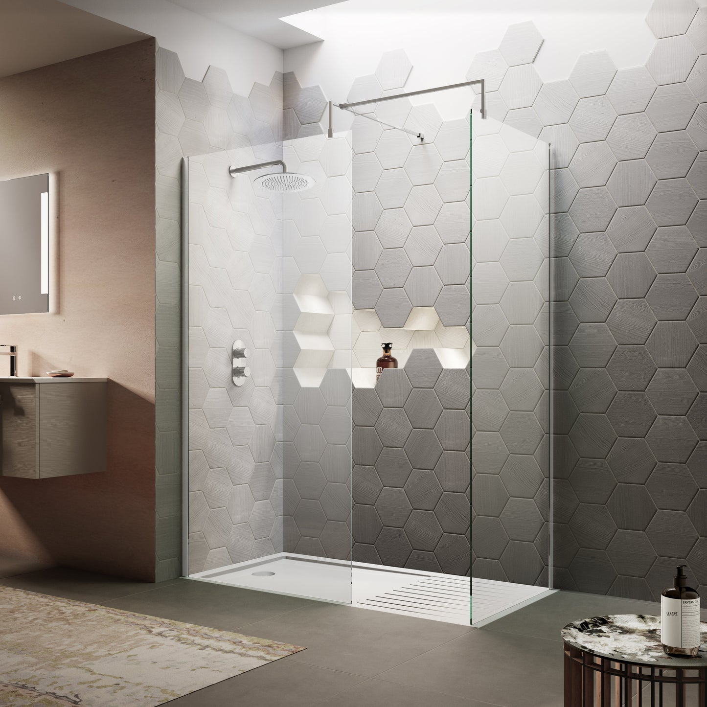 1000mm Wetroom Screen & Support Bar