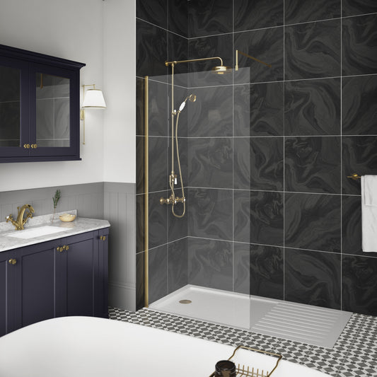 800mm Wetroom Screen With Brass Support Bar