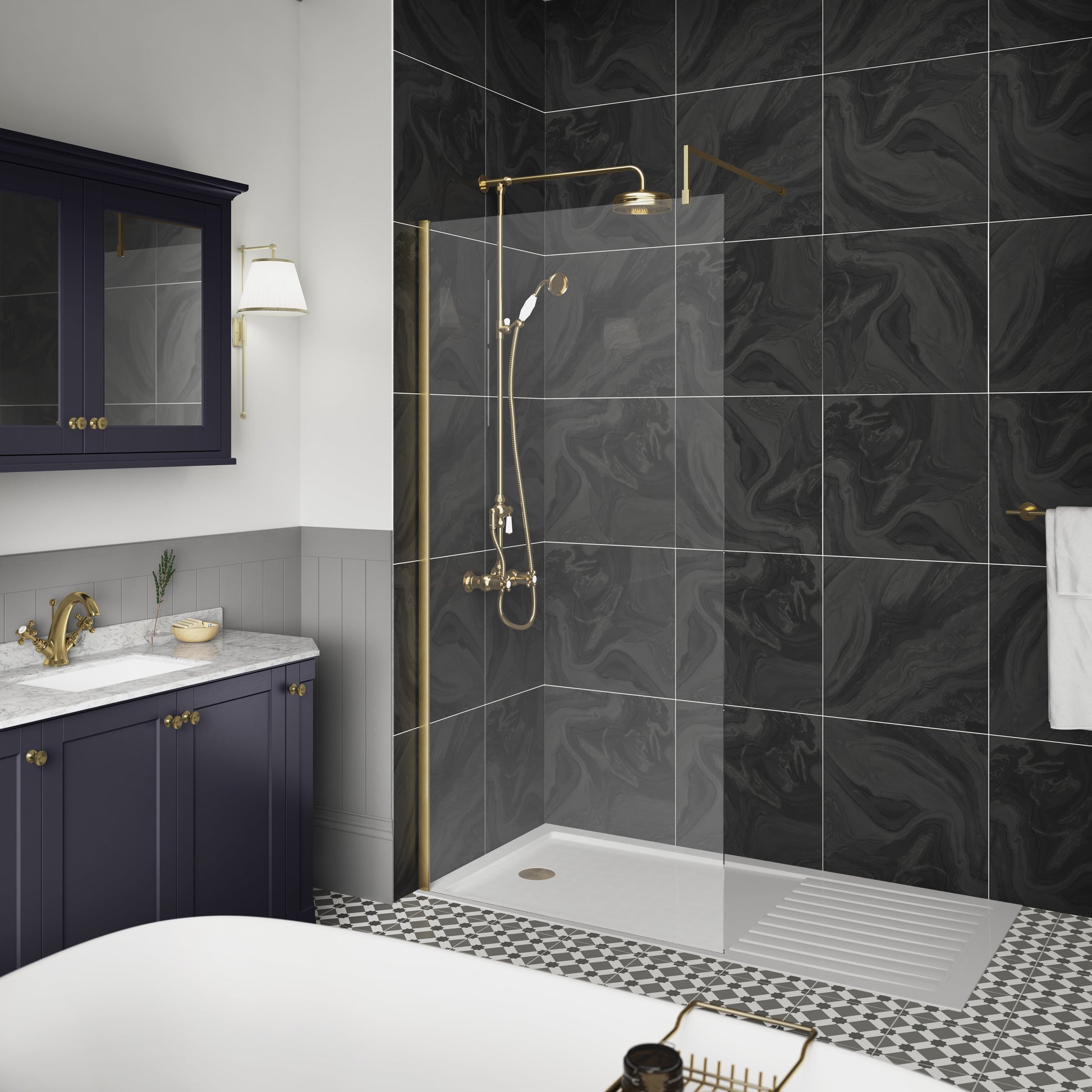 1400mm Wetroom Screen With Brass Support Bar